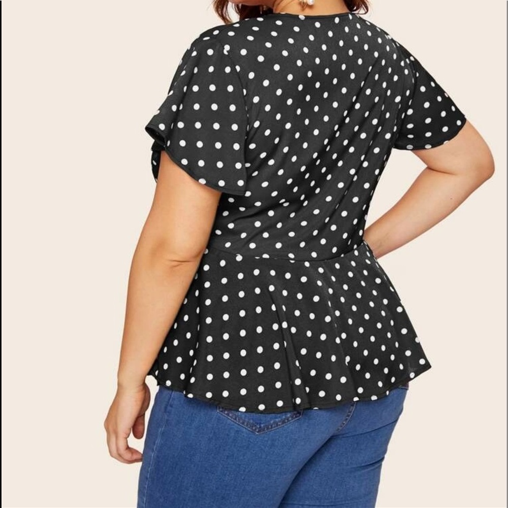 PLUS polka dot print front tie peplum blouse - Picture 3 of 6